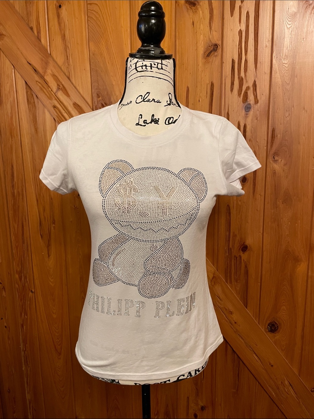 Philipp Plein White Teddy Crystal Logo Short Sleeve Tee